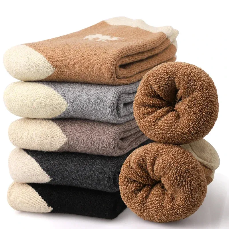 5 Pairs Unisex Wool Socks Thick Winter Socks