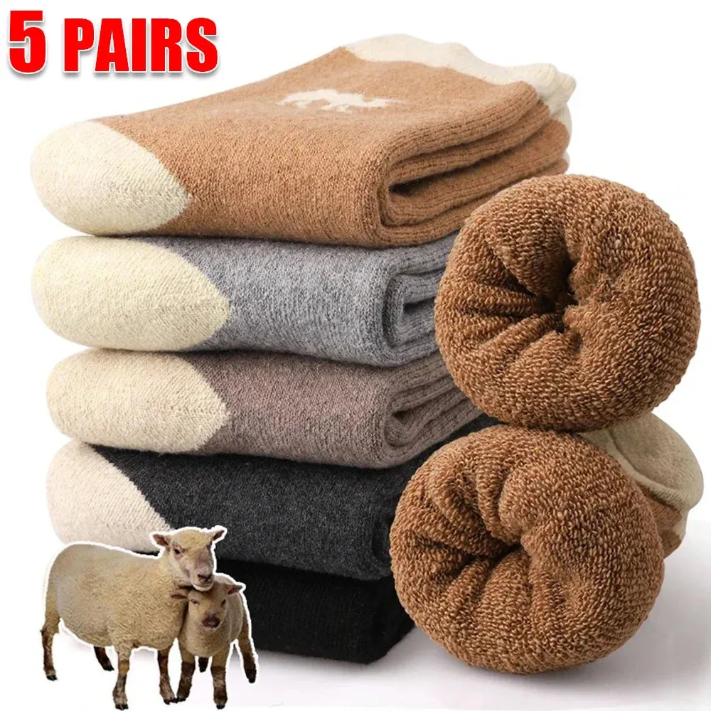 5 Pairs Unisex Wool Socks Thick Winter Socks