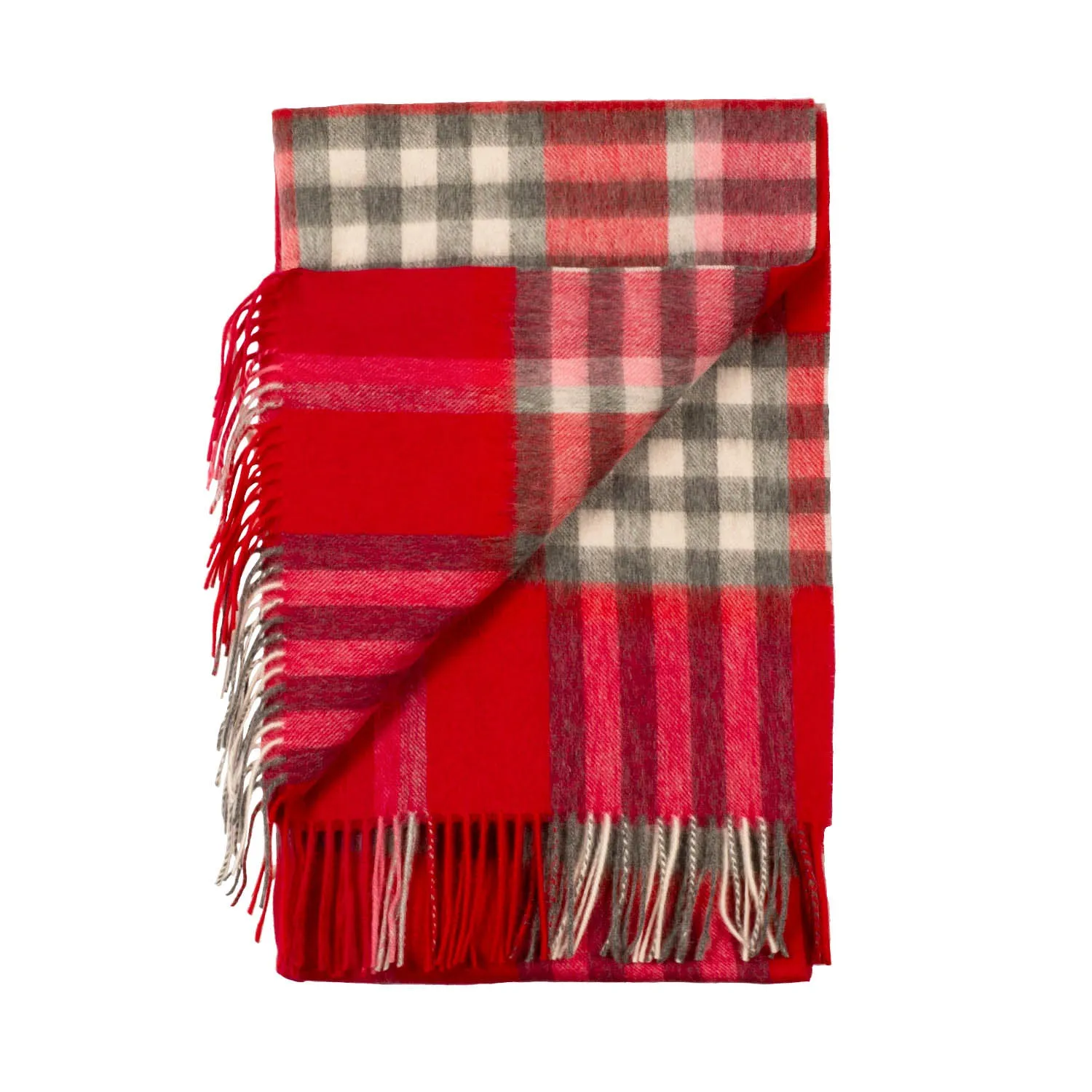 90/10 Tartan Cashmere Blanket Scarf  Red