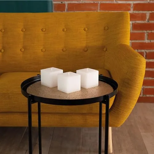 AD Art Creations Cube A Grade Perafin Wax Square Pillar Candle Long Burning Time & Smokeless Unscented White 4 X 4 Inches for Home Décor Pack of 2