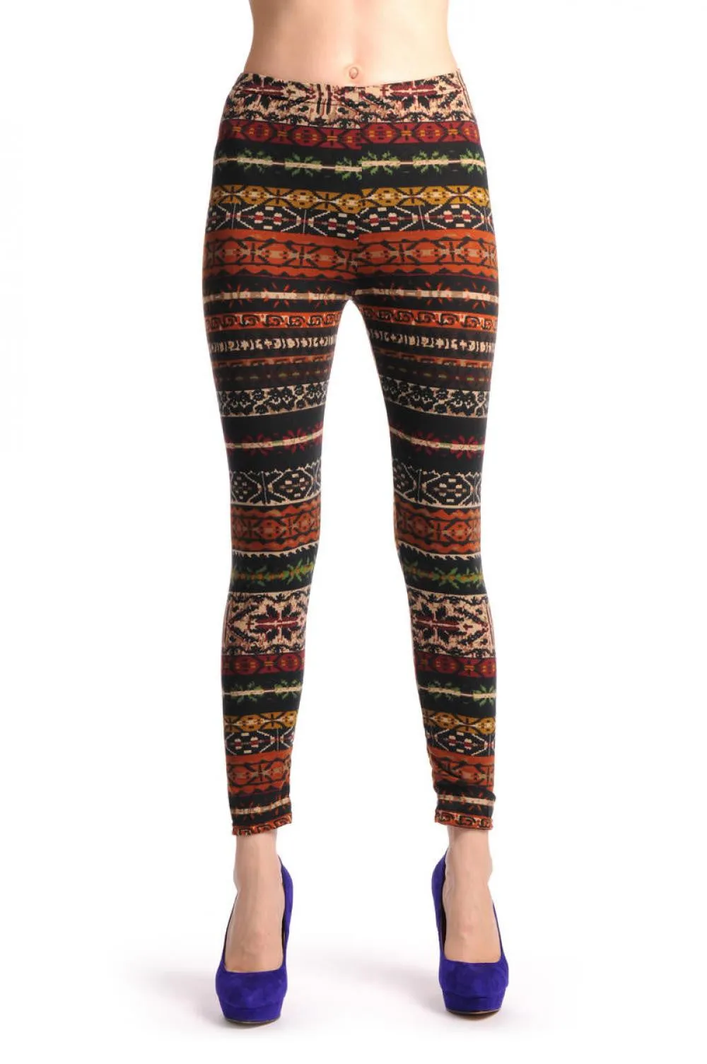 Beige Brown Green & Black Aztec Jacquard Knit Print