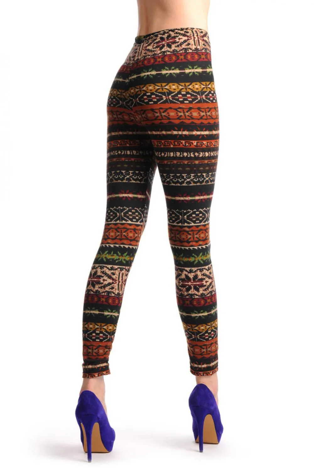 Beige Brown Green & Black Aztec Jacquard Knit Print