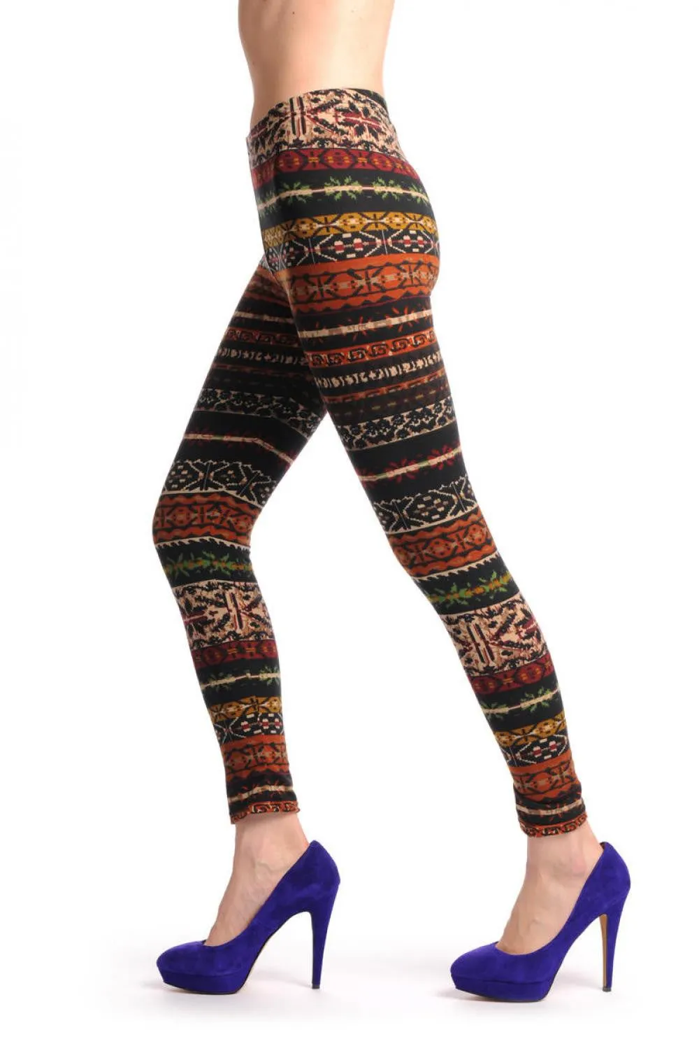 Beige Brown Green & Black Aztec Jacquard Knit Print
