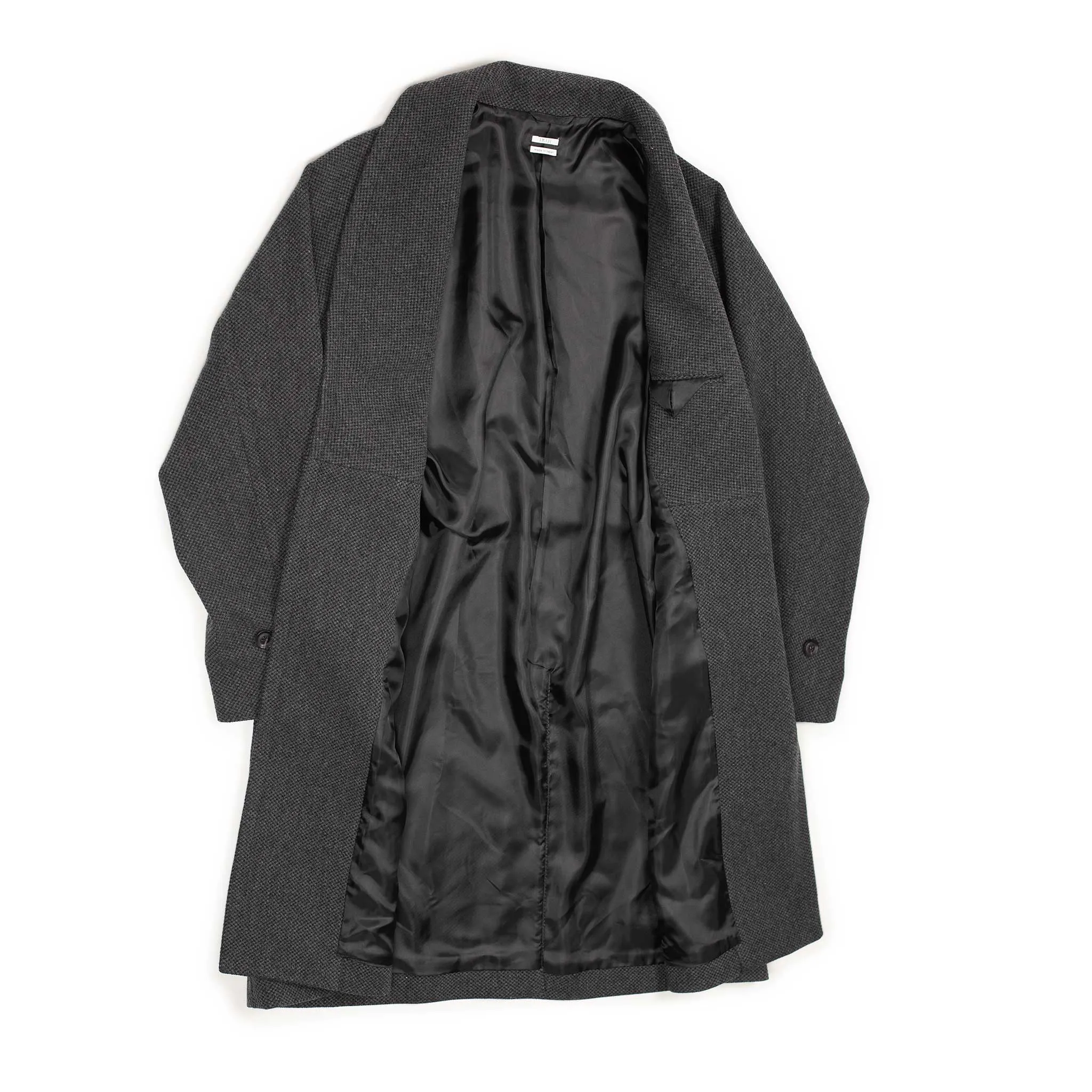 Belted robe coat in charcoal French wool hopsack
