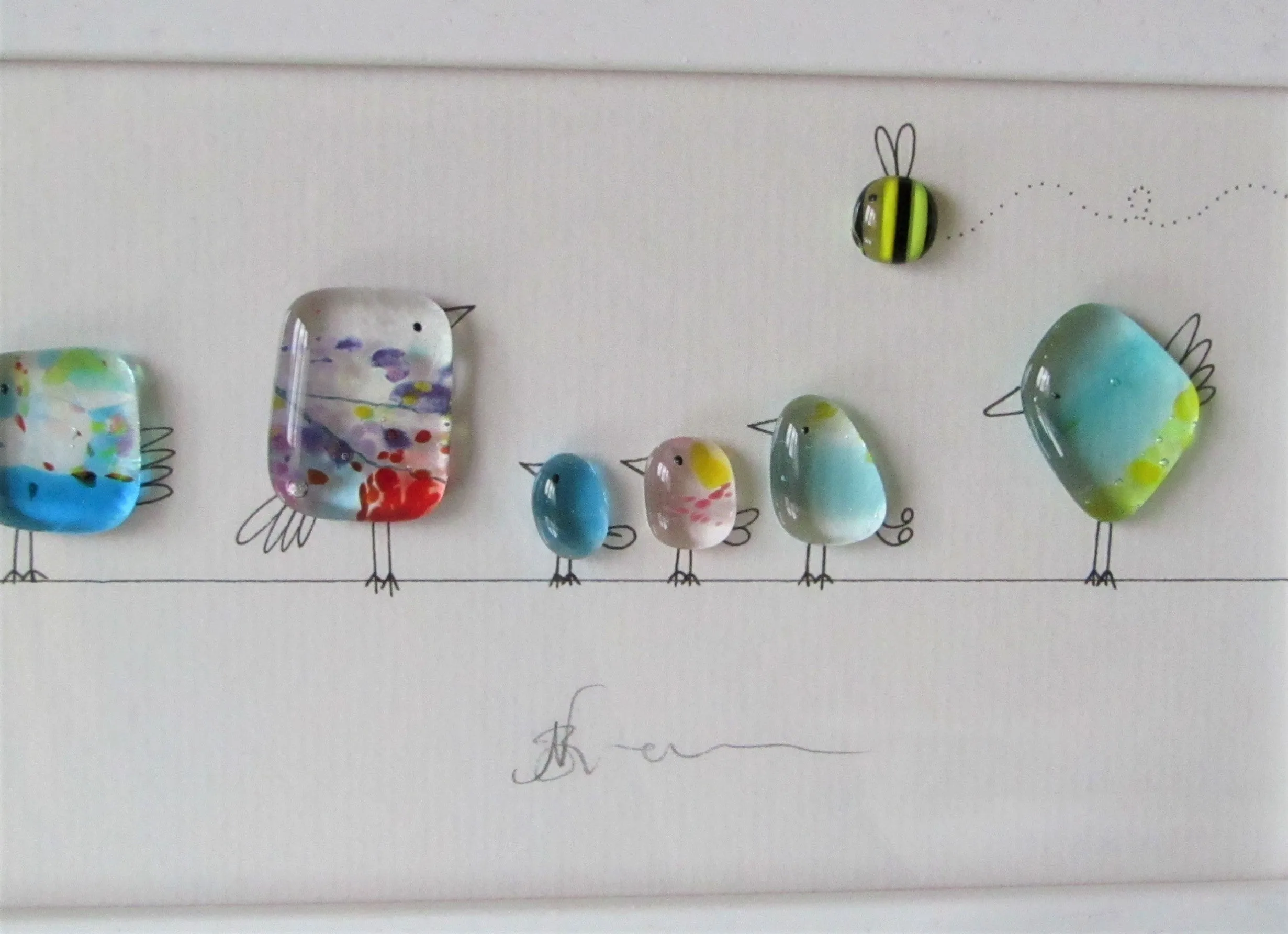 Birds on a Line - Fused Glass and Illustration
