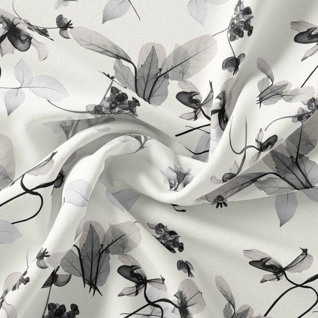 Black Floating Flowers Digital Printed Fabric - Kota Doria