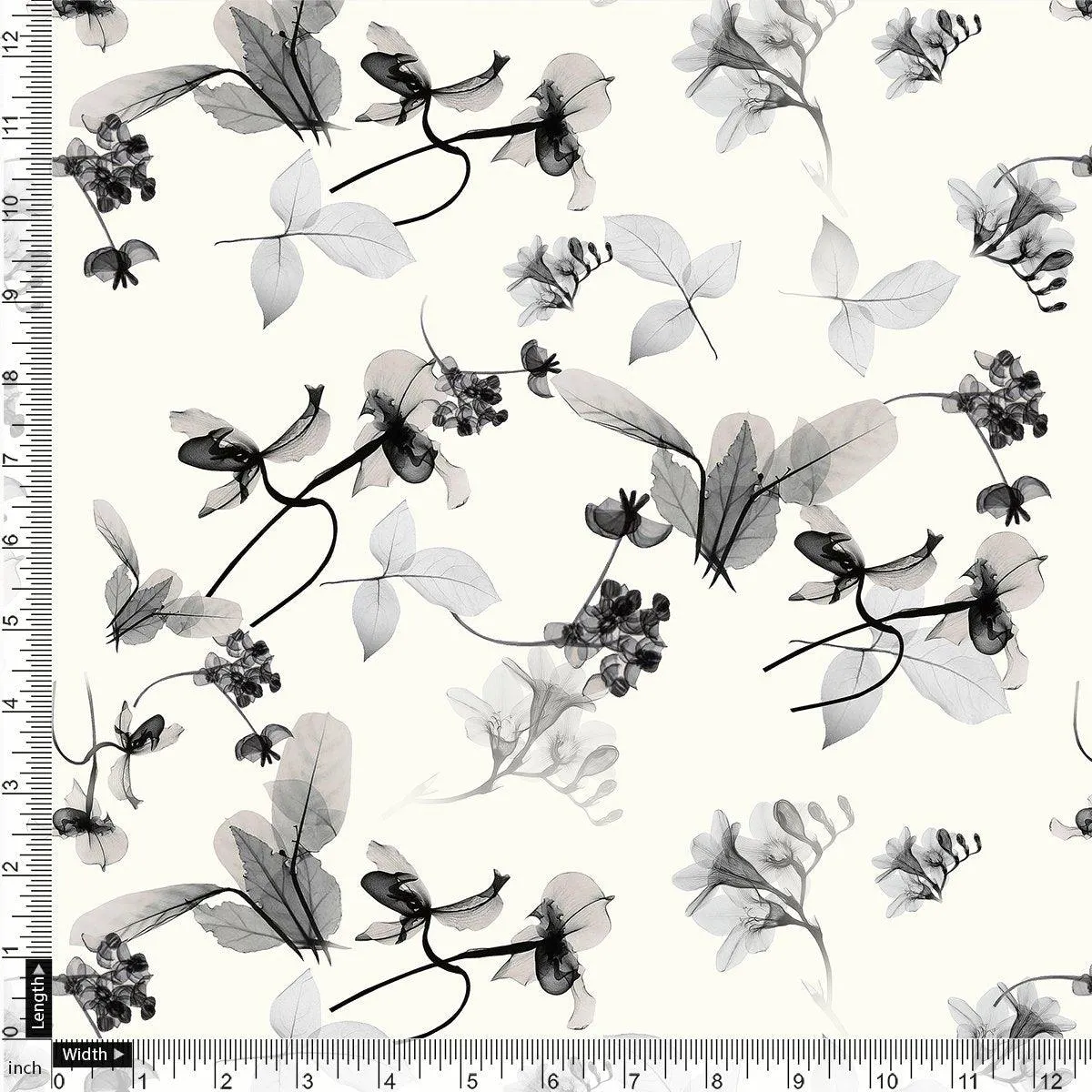 Black Floating Flowers Digital Printed Fabric - Kota Doria
