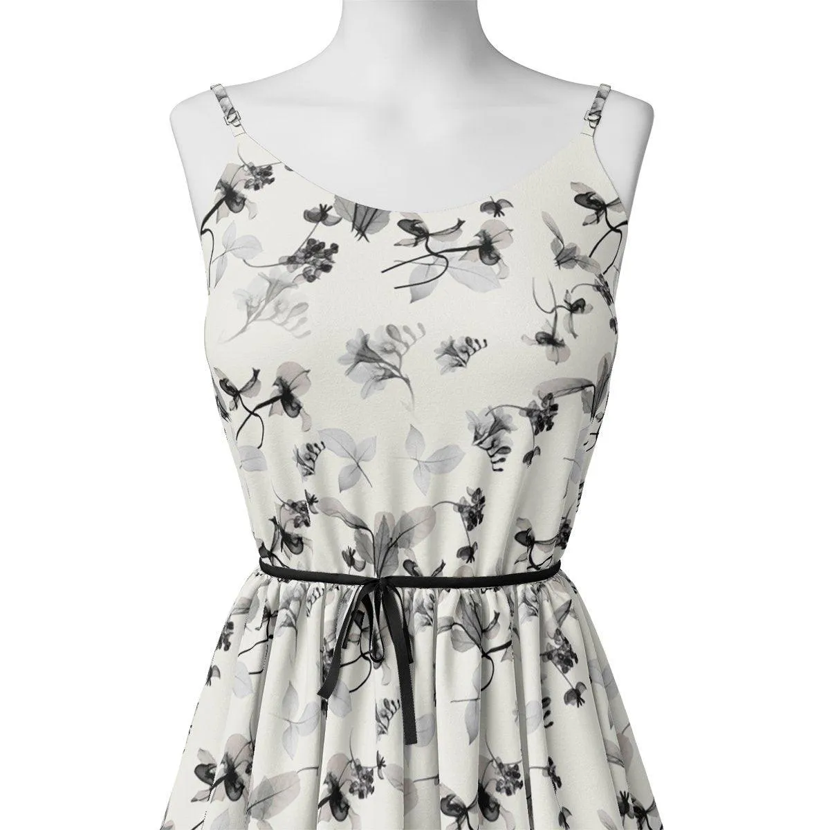 Black Floating Flowers Digital Printed Fabric - Kota Doria