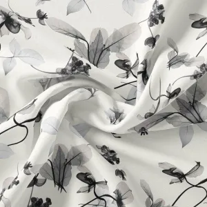 Black Floating Flowers Digital Printed Fabric - Kota Doria