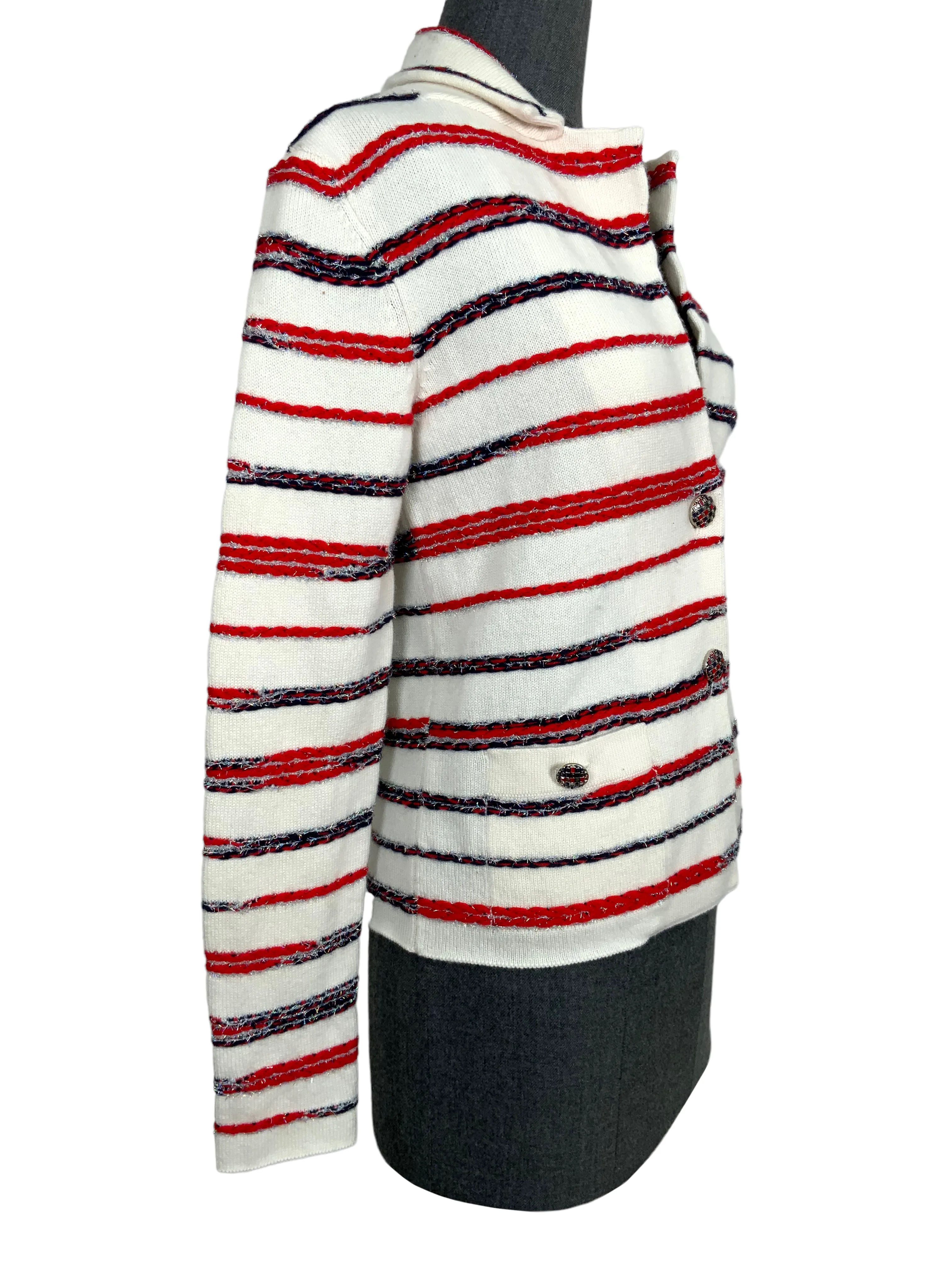 CHANEL 20S Striped Cashmere Jacket Size S NEW