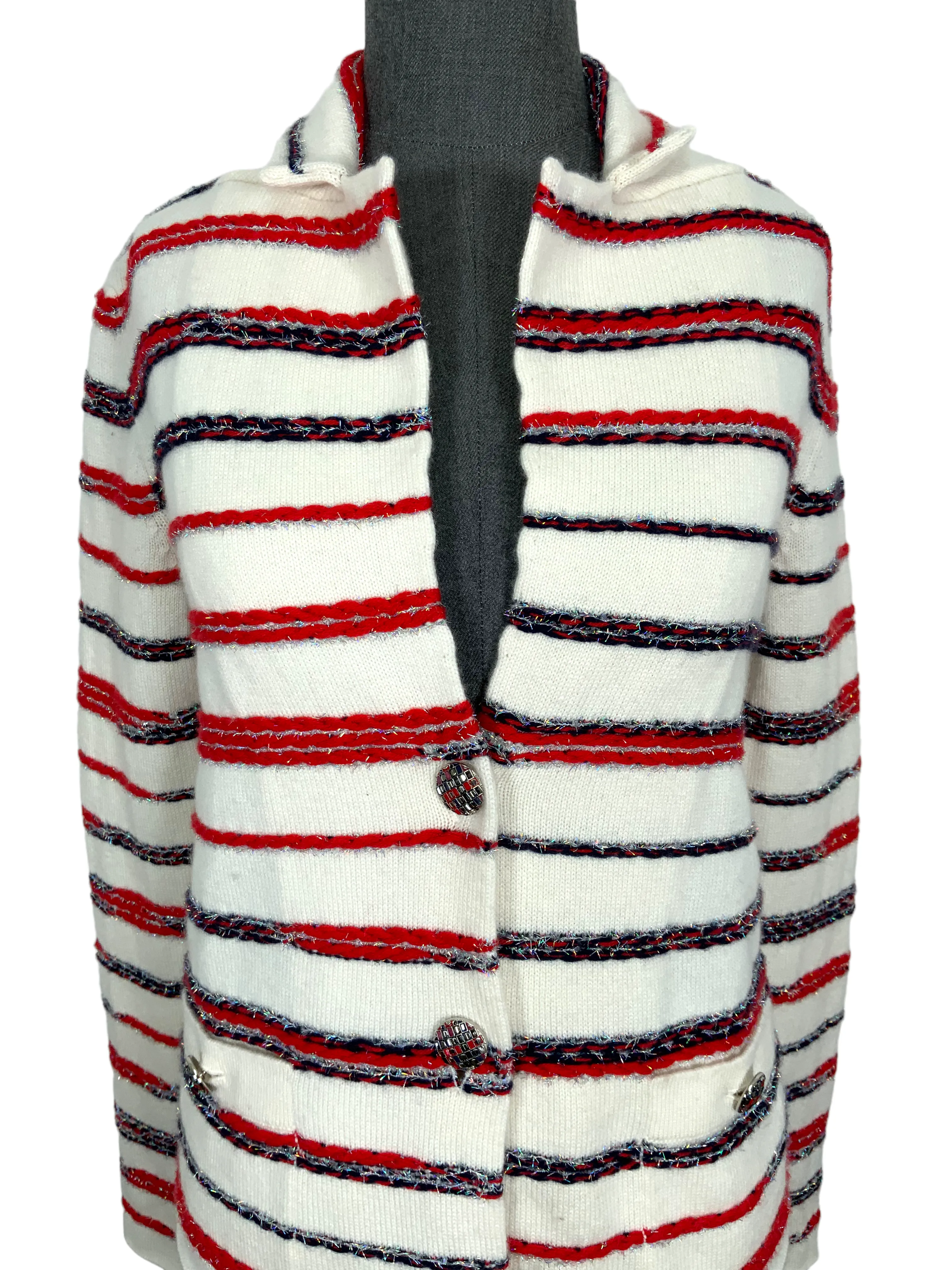 CHANEL 20S Striped Cashmere Jacket Size S NEW