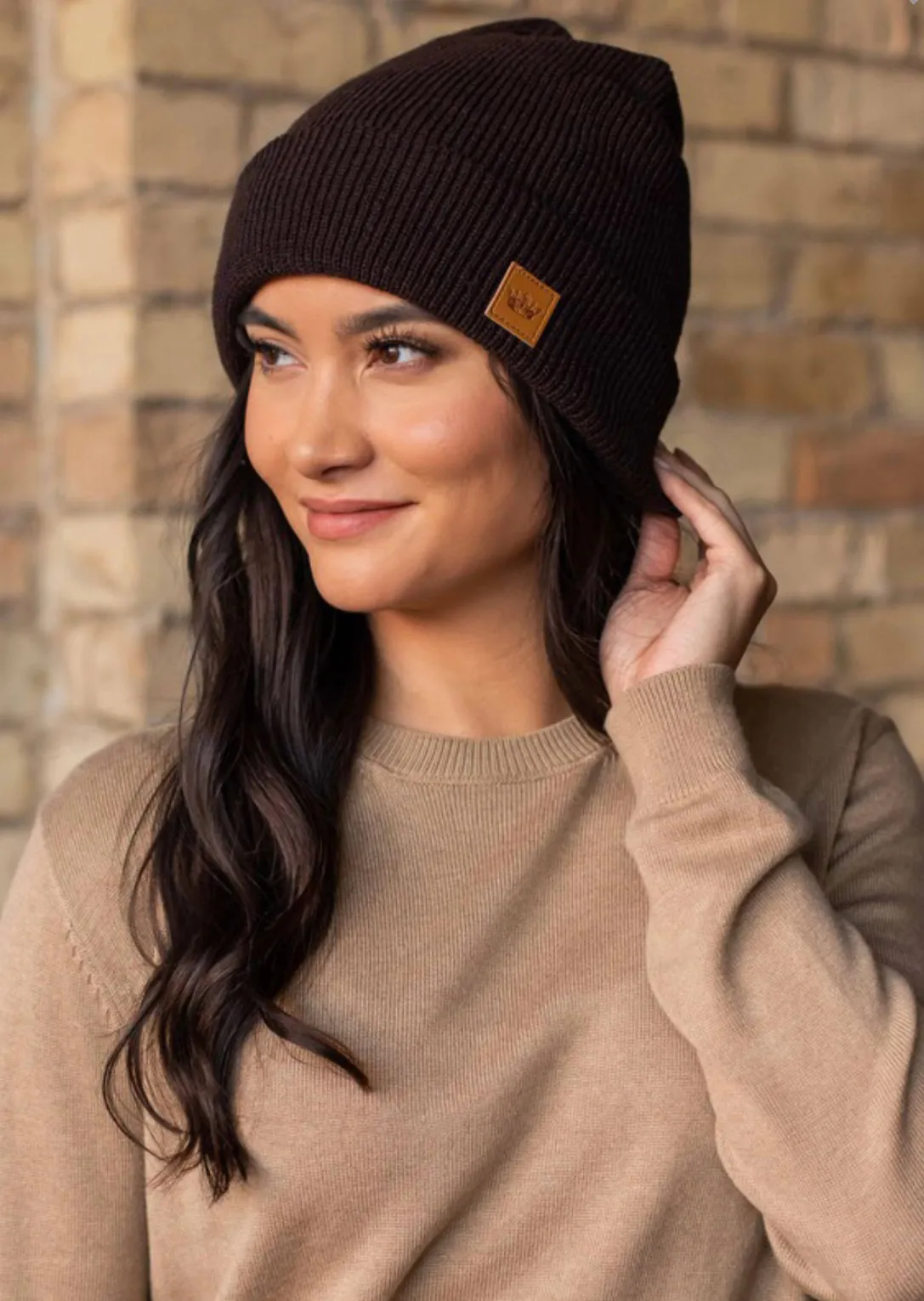 Dark Brown Cuffed Fleece Knit Beanie
