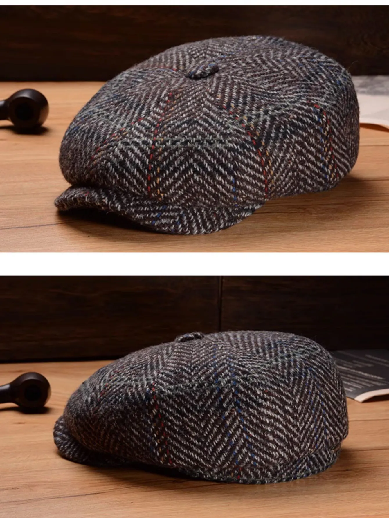 Elegant Wool Tweed Newsboy Cap