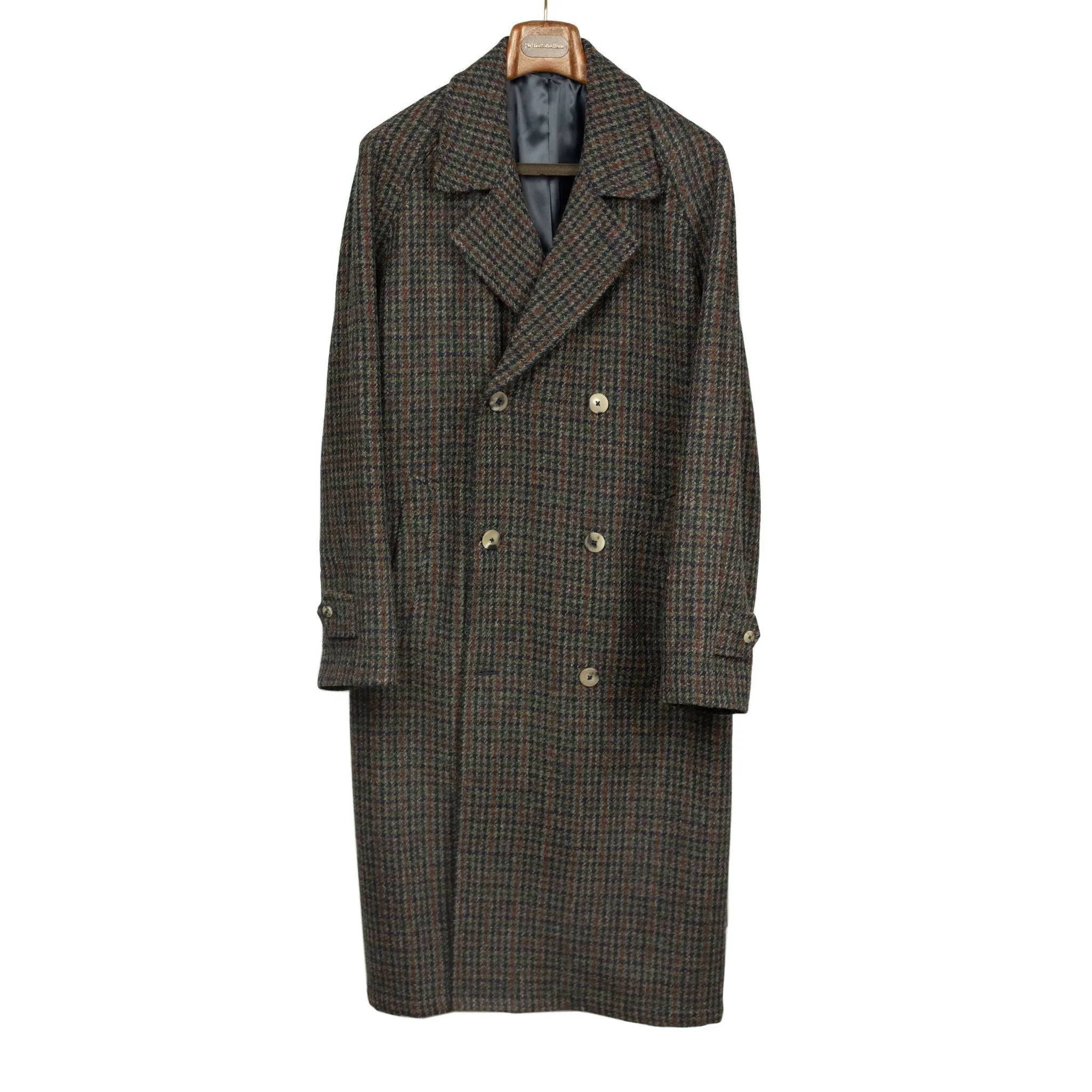 Exclusive Grandad Coat in grey, navy, and rust Harris Tweed wool guncheck