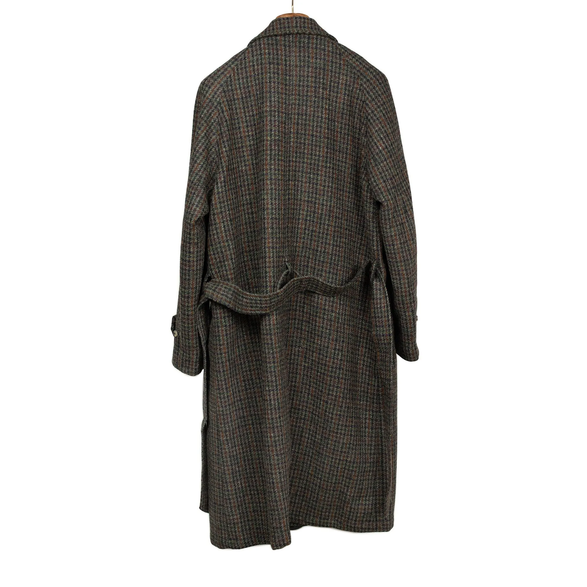 Exclusive Grandad Coat in grey, navy, and rust Harris Tweed wool guncheck