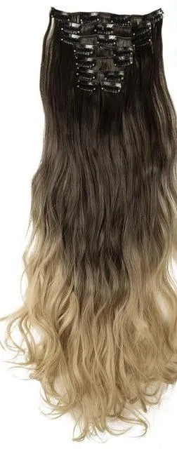 FREE - Michelle 24 inch Curly 8 Piece Set Clip in Synthetic Hair Extensions - Ombre/Dark Brown/Ash Brown