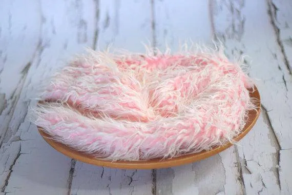 Frosted Light Pink Mongolian Faux Fur Rug Photography Prop Newborn Baby Toddler