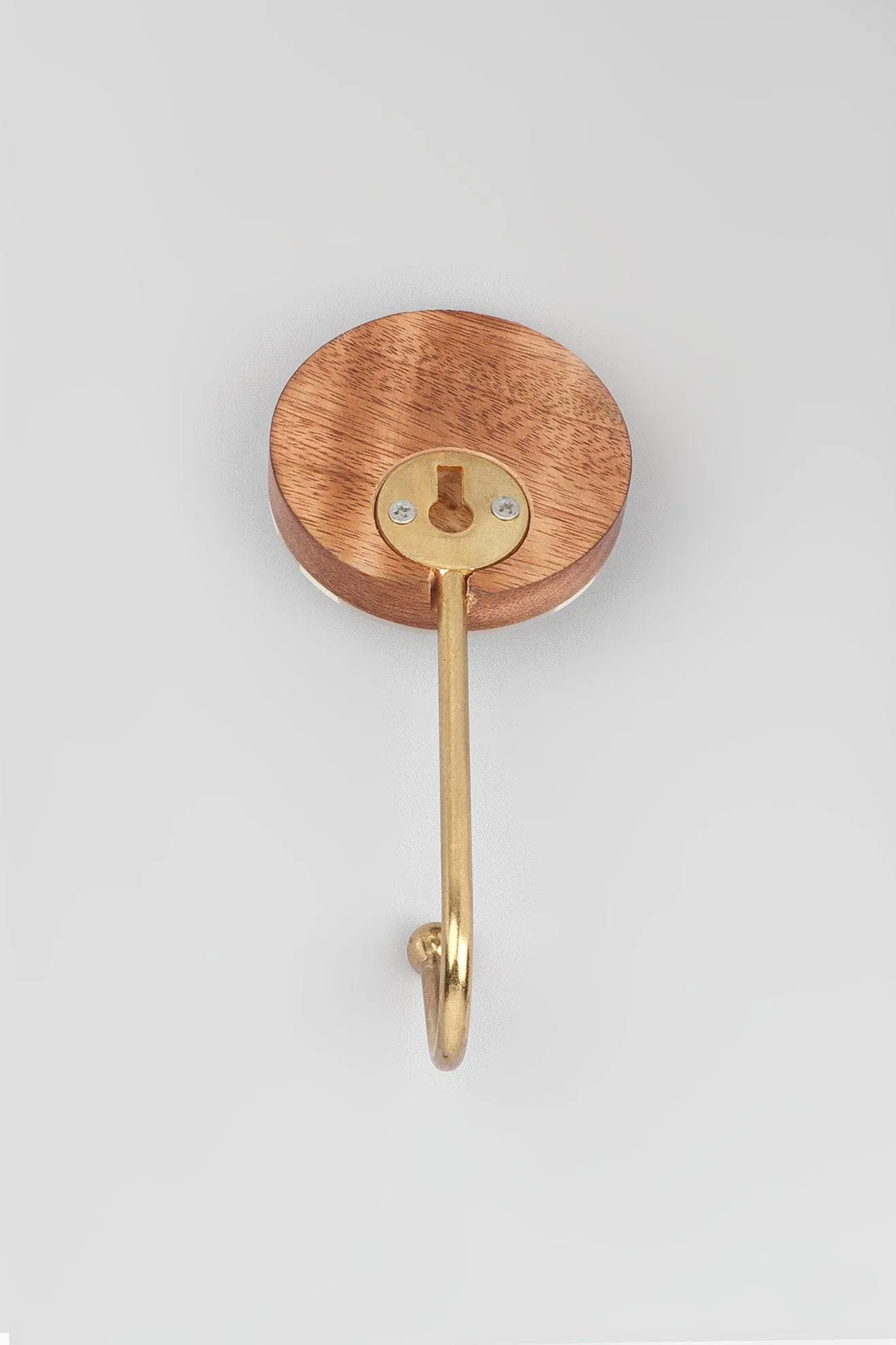 G Decor White Grey Striped Large Circle Disk Wood and Resin Brass Geometric Wall Organizer Coat Hook