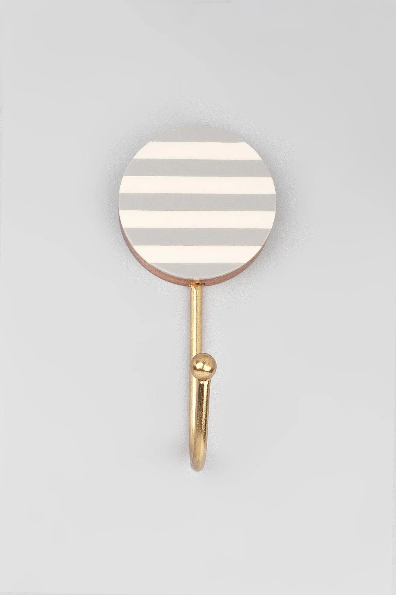 G Decor White Grey Striped Large Circle Disk Wood and Resin Brass Geometric Wall Organizer Coat Hook