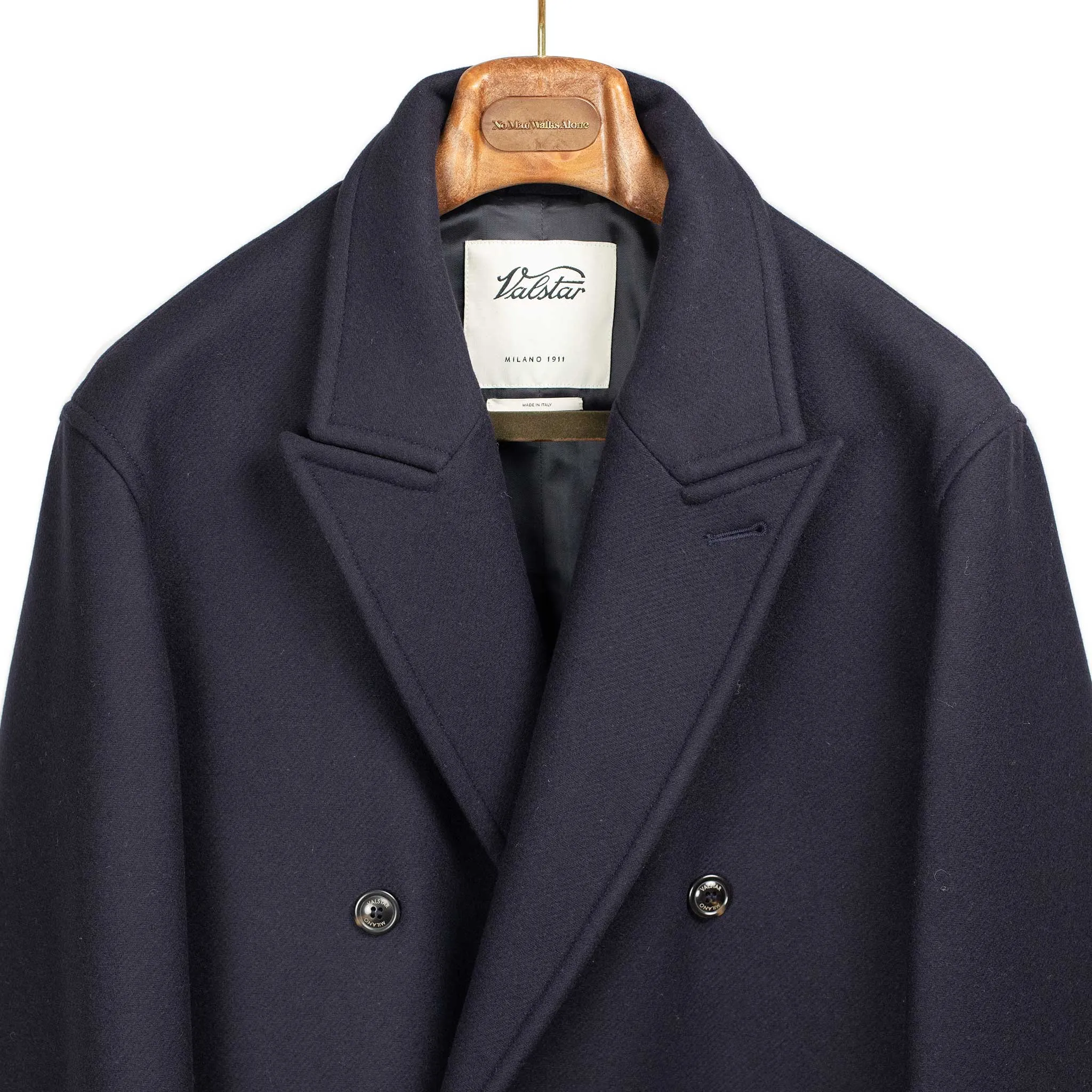 Giorgio double breasted overcoat in navy broken herringbone wool