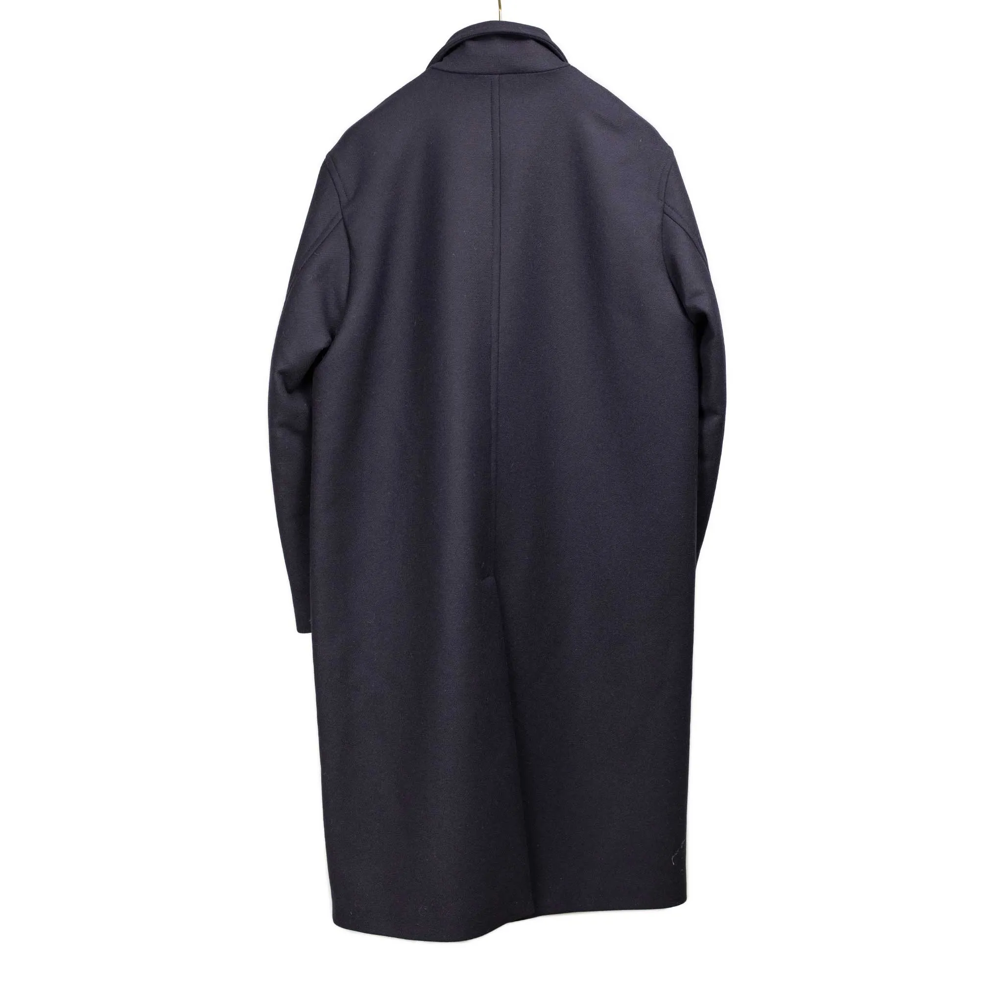 Giorgio double breasted overcoat in navy broken herringbone wool