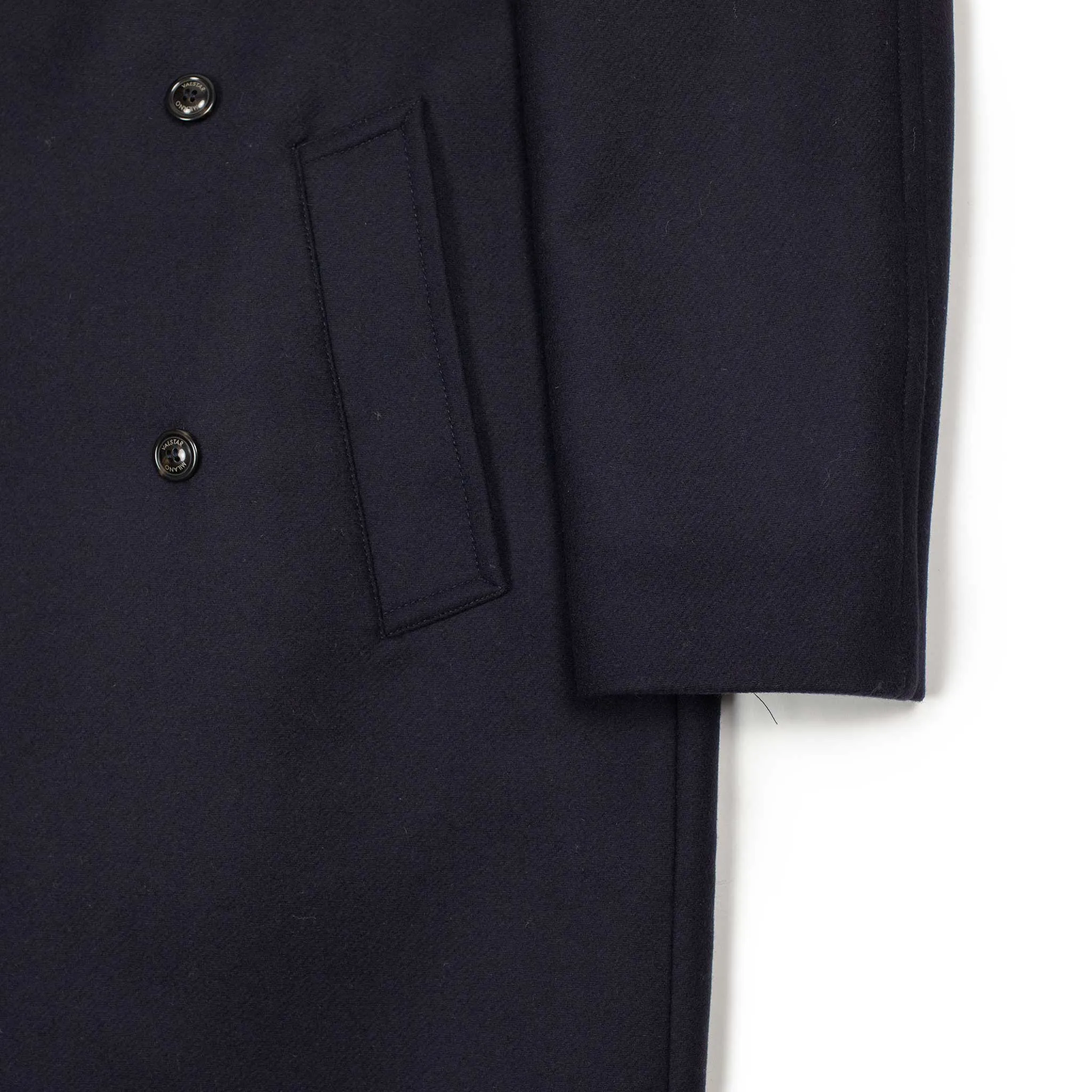 Giorgio double breasted overcoat in navy broken herringbone wool