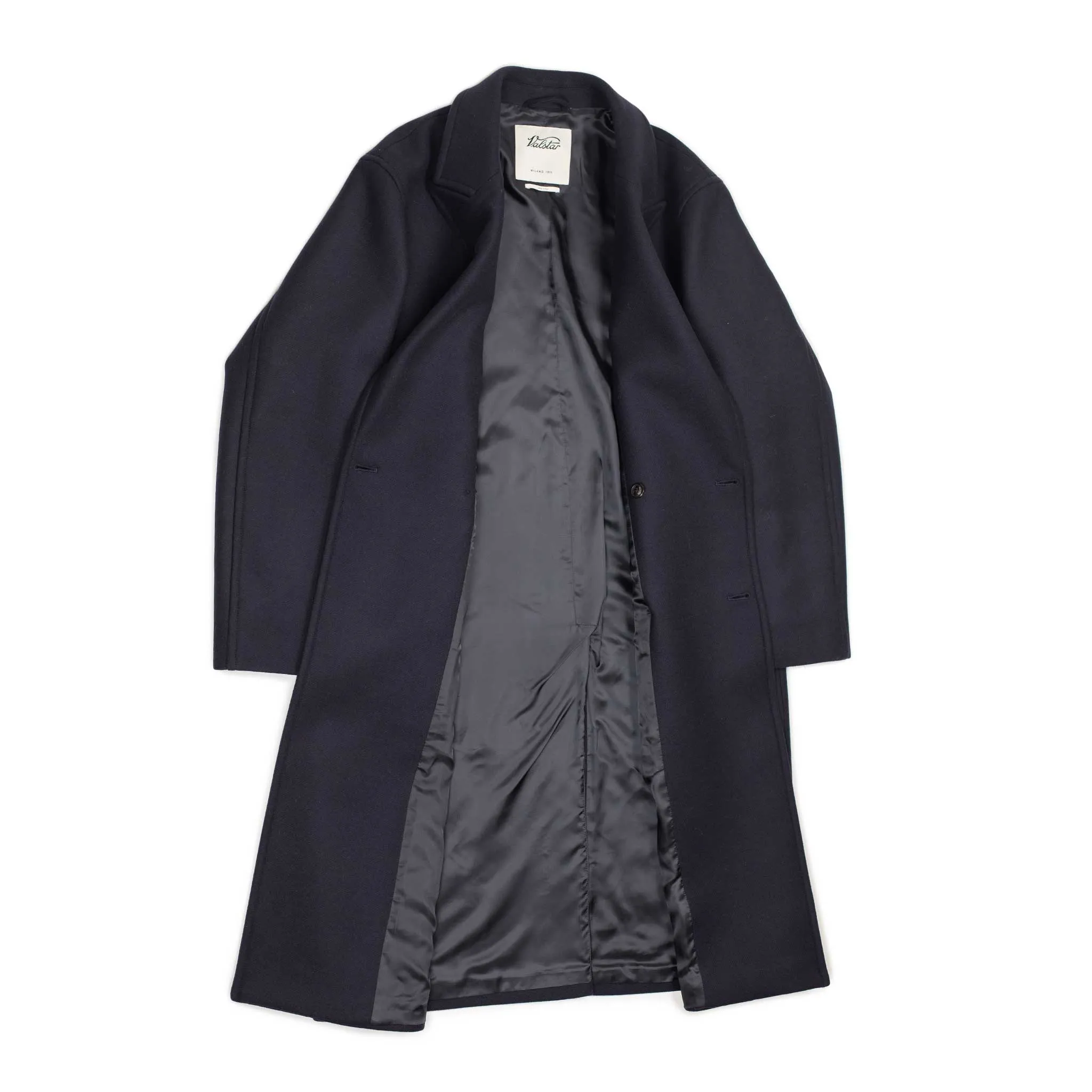 Giorgio double breasted overcoat in navy broken herringbone wool