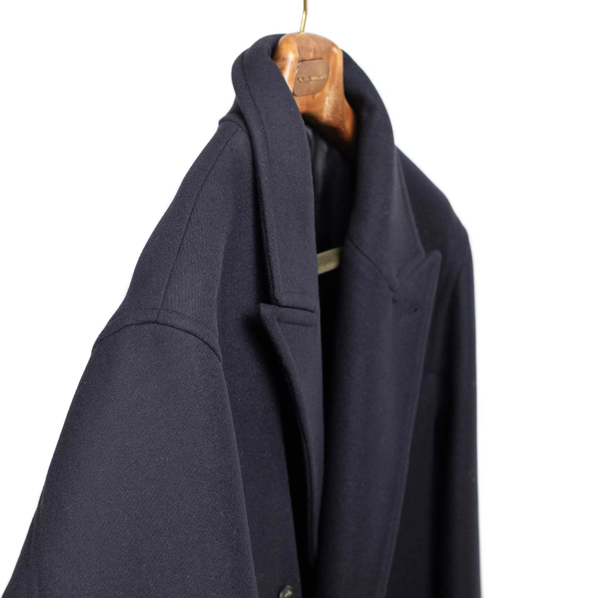 Giorgio double breasted overcoat in navy broken herringbone wool