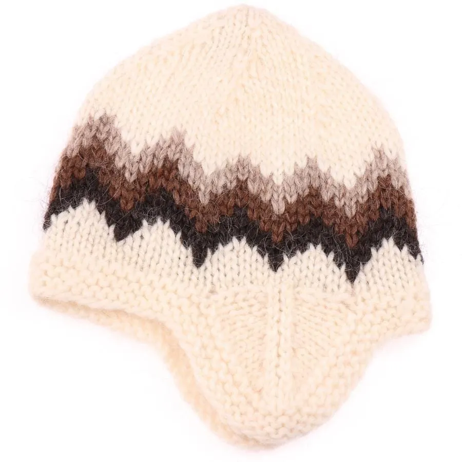 Handknit Wool Hat with ear flaps - Black & Grey
