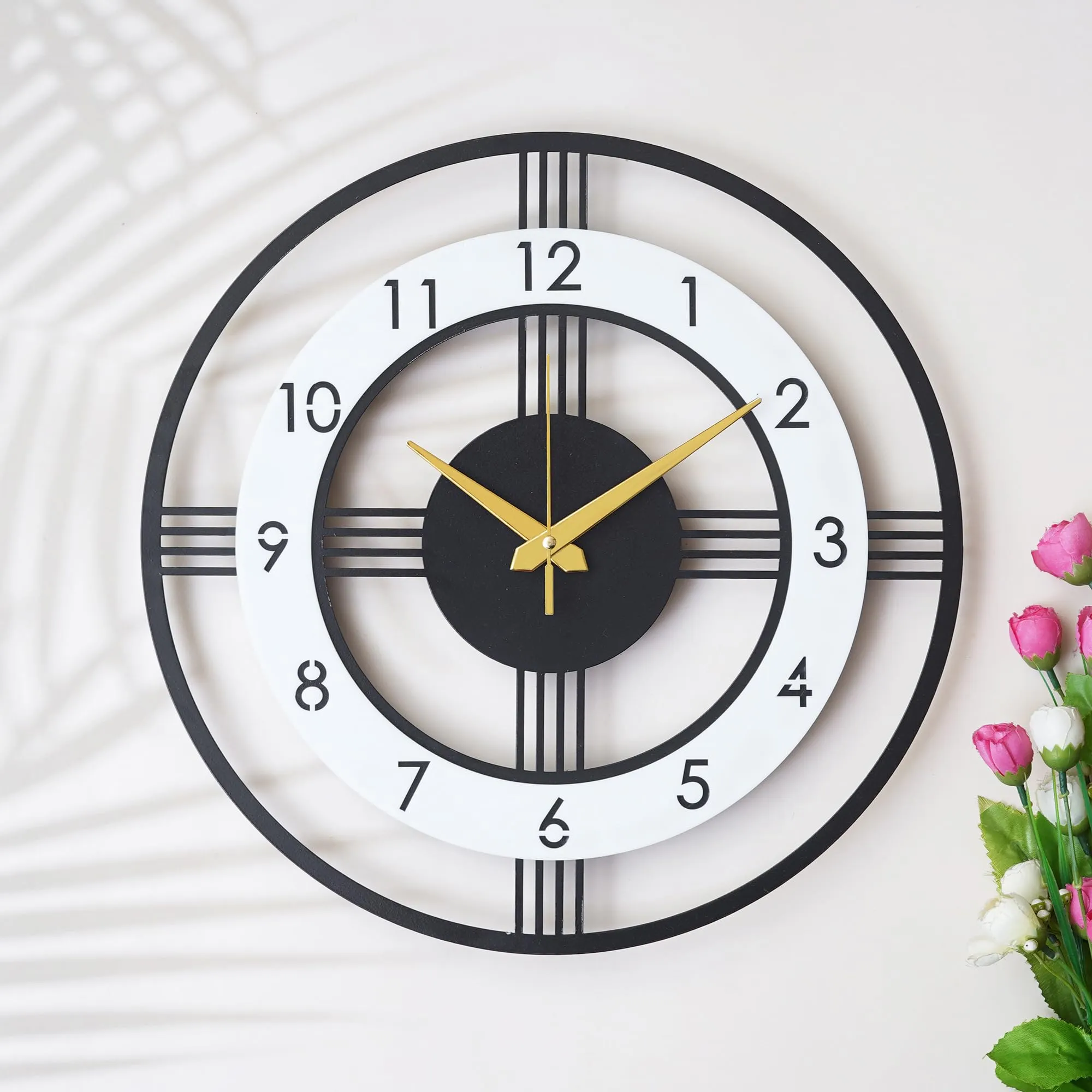 Ingo creation Stylish Metal Wall Clock for Living Room|Antique Big Size Modern Wall Watch for Bedroom, Office, Kitchen, Hall & Home Decor (Style 1, 40 Cm), Analog, Multicolor
