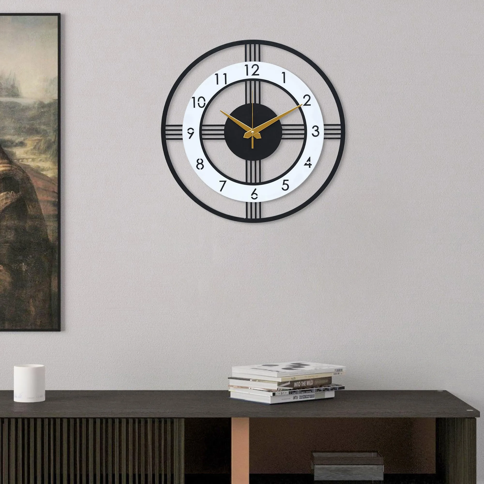 Ingo creation Stylish Metal Wall Clock for Living Room|Antique Big Size Modern Wall Watch for Bedroom, Office, Kitchen, Hall & Home Decor (Style 1, 40 Cm), Analog, Multicolor