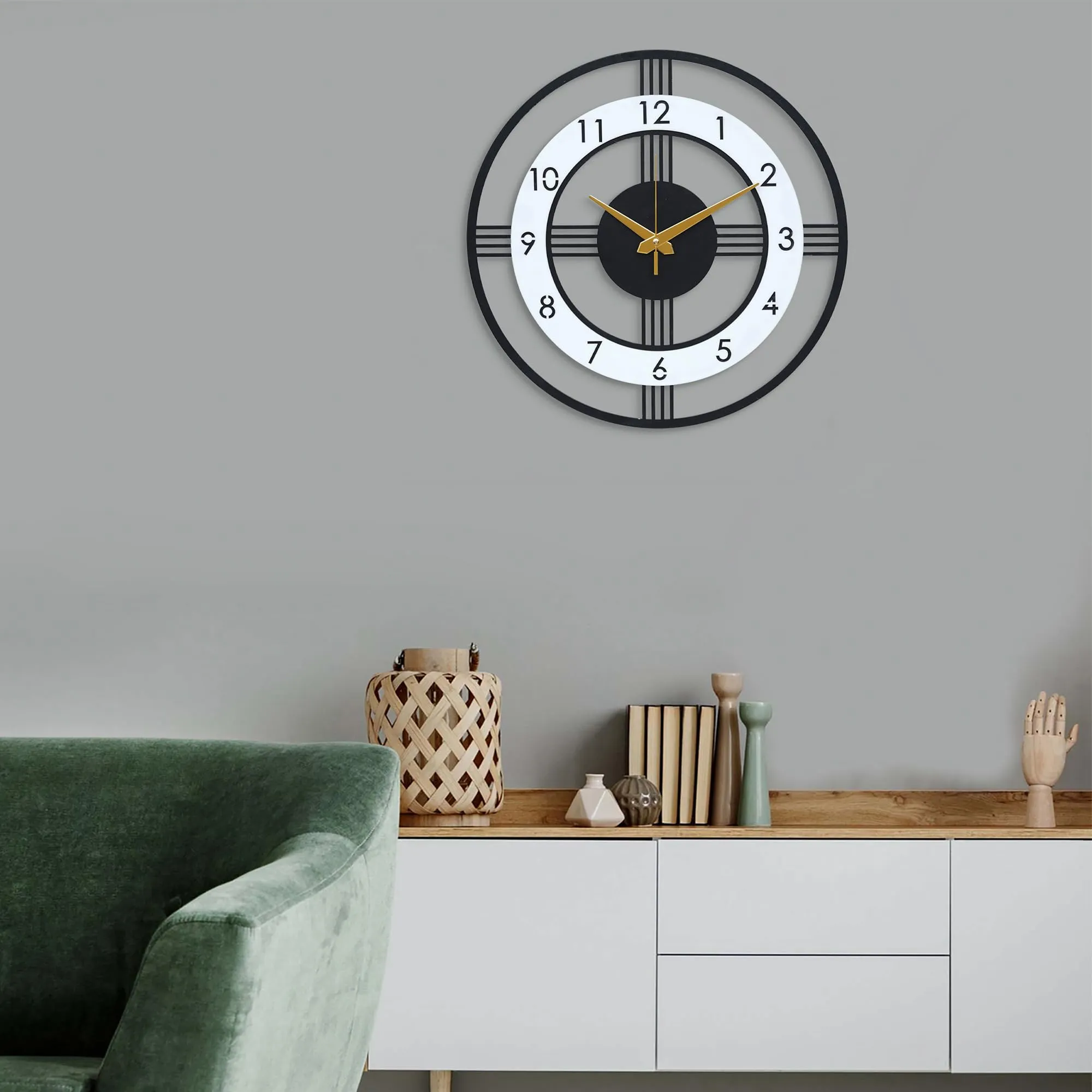 Ingo creation Stylish Metal Wall Clock for Living Room|Antique Big Size Modern Wall Watch for Bedroom, Office, Kitchen, Hall & Home Decor (Style 1, 40 Cm), Analog, Multicolor