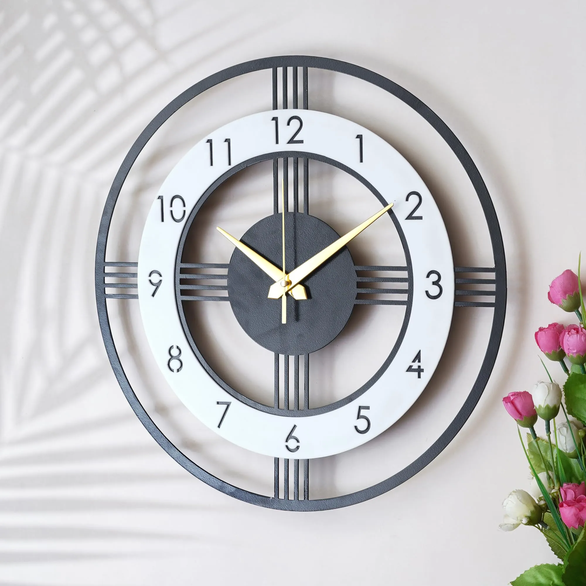 Ingo creation Stylish Metal Wall Clock for Living Room|Antique Big Size Modern Wall Watch for Bedroom, Office, Kitchen, Hall & Home Decor (Style 1, 40 Cm), Analog, Multicolor