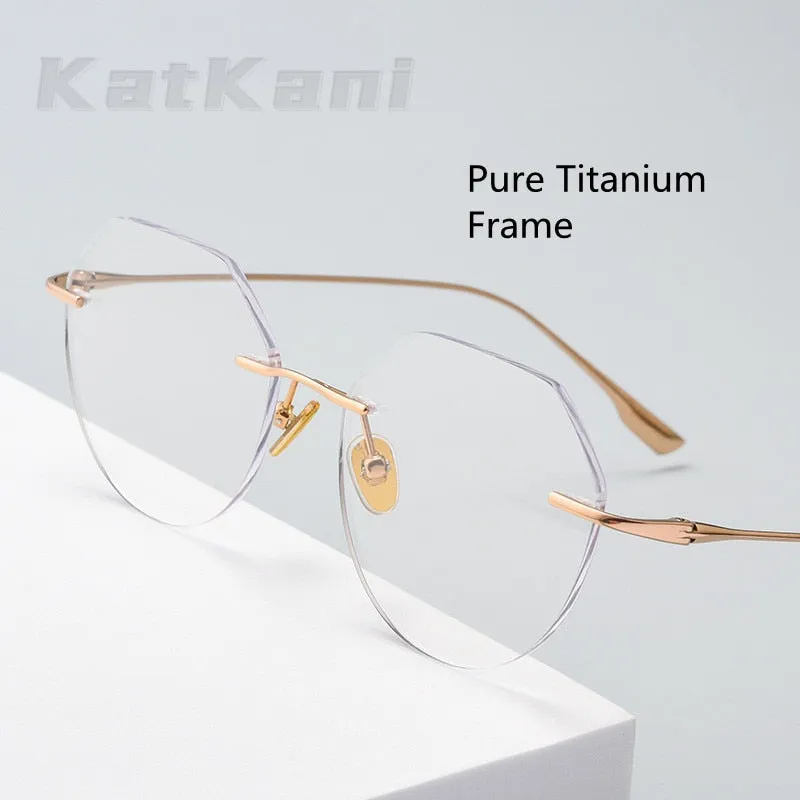 KatKani Unisex Rimless Polygon Round Titanium Frame Eyeglasses