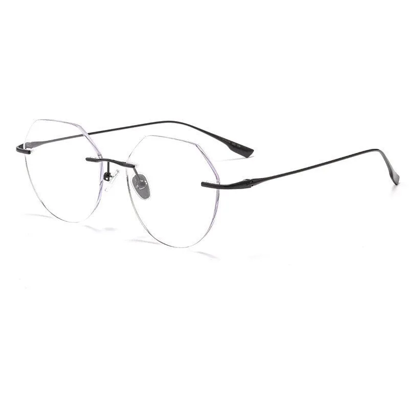KatKani Unisex Rimless Polygon Round Titanium Frame Eyeglasses