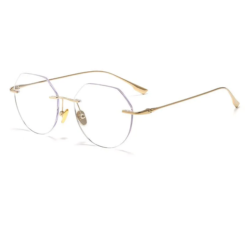 KatKani Unisex Rimless Polygon Round Titanium Frame Eyeglasses