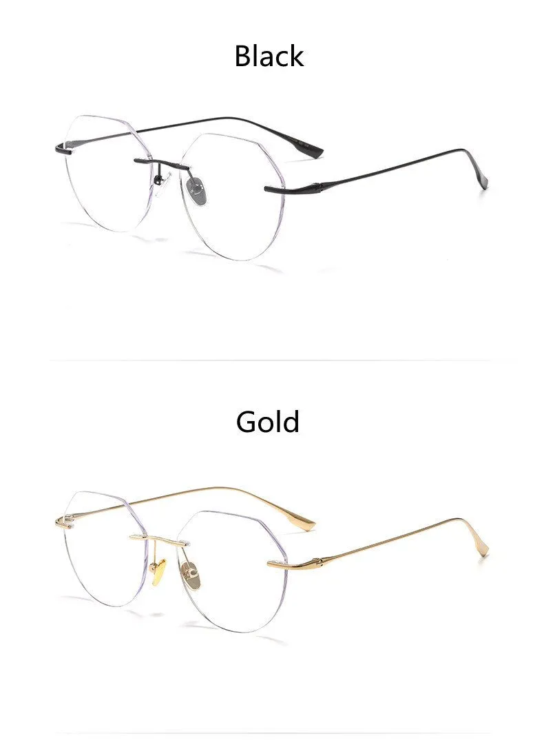 KatKani Unisex Rimless Polygon Round Titanium Frame Eyeglasses