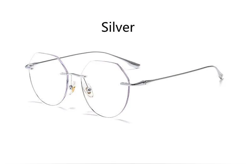 KatKani Unisex Rimless Polygon Round Titanium Frame Eyeglasses