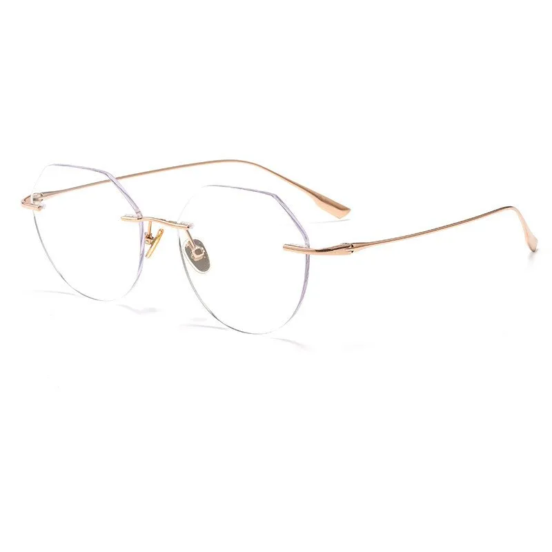 KatKani Unisex Rimless Polygon Round Titanium Frame Eyeglasses