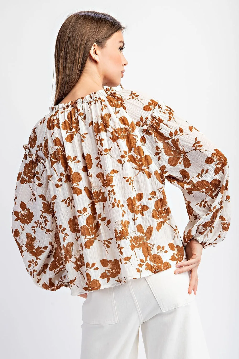 Ladies EESOME Floral Printed Crinkle Long Sleeve Blouse - TK11160