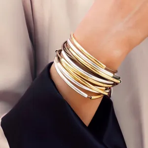 Lizzy Classic 4 Strand Brown Leather Wrap Bracelet in Gold & Silver
