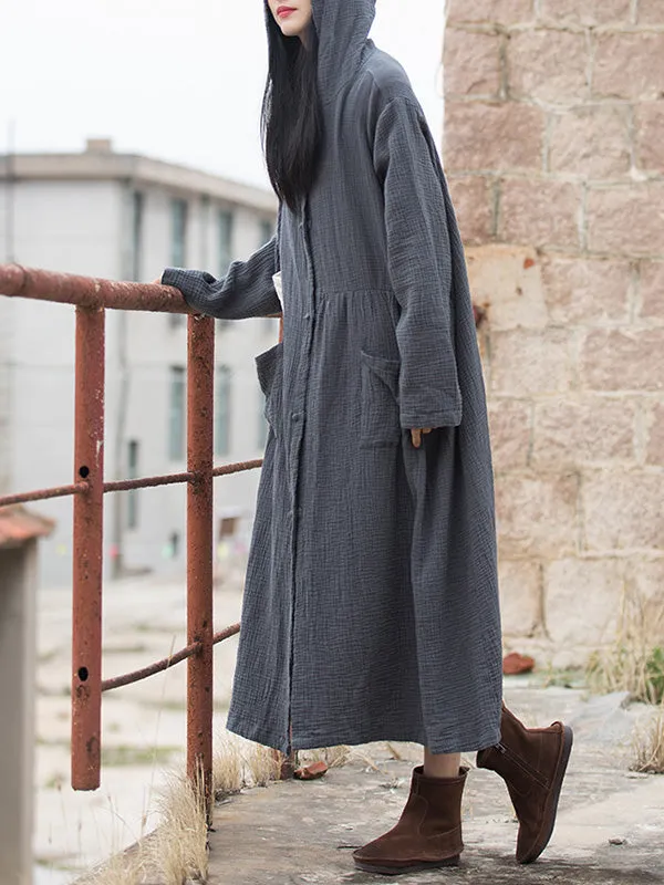 Long Sleeves Loose Solid Color Split-Joint Hooded Jackets&Coats Outerwear