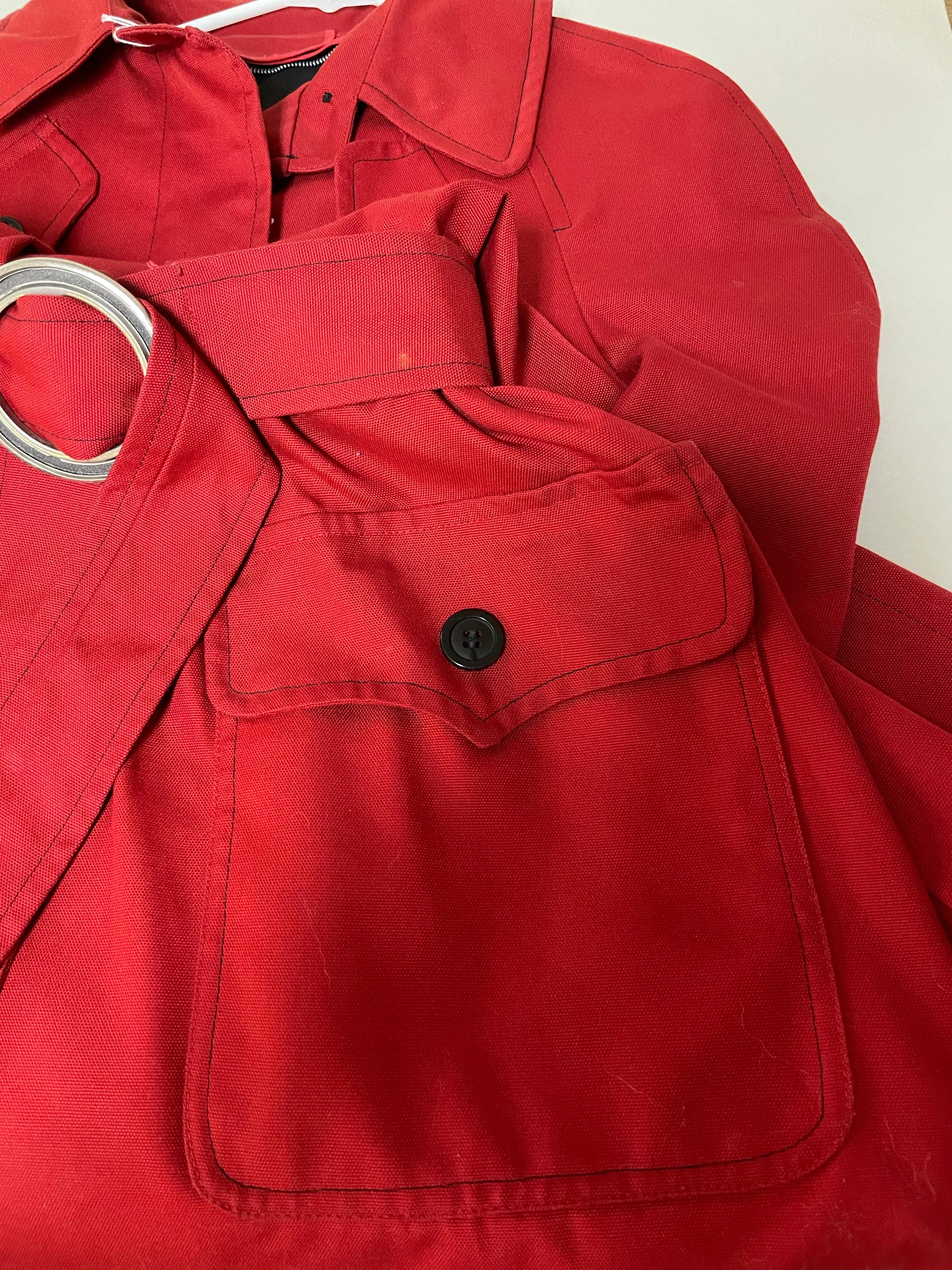 <€€* Vintage Womens Sz 12 London Fog Red Trench Rain Coat Mid Length