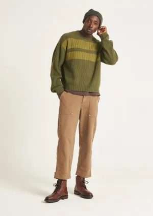 Mens Cashmere Ribbed Crew Neck Sweater in Bayleaf Green