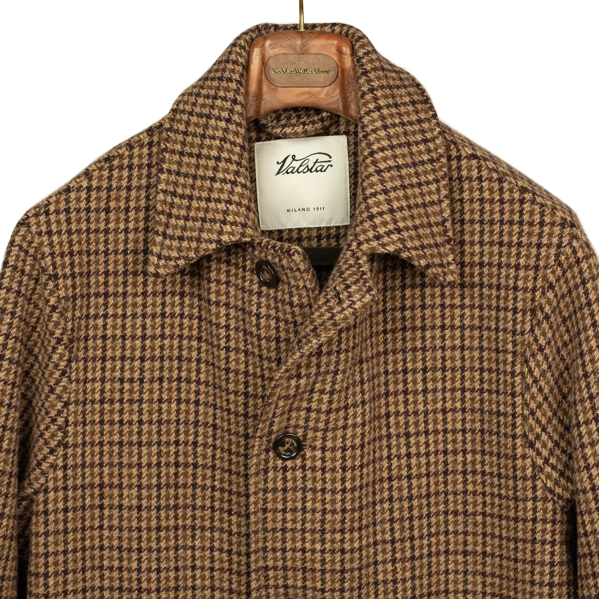 Milano overcoat in beige and brown lambswool gunclub check