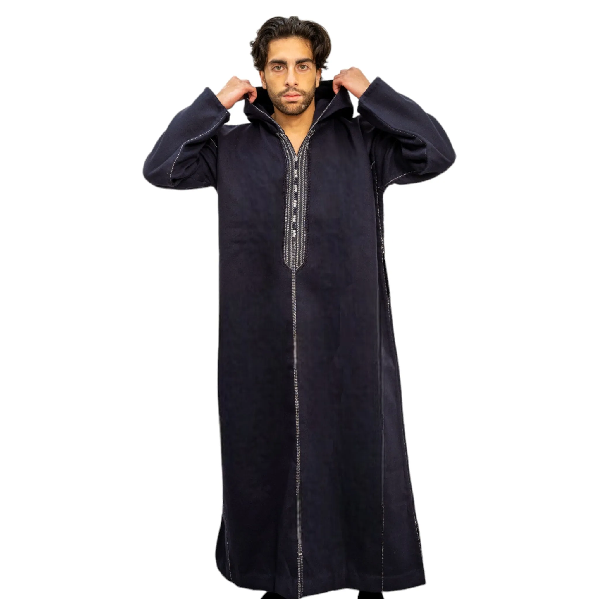 Navy Blue Hooded Moroccan Thobe – Jellabiya