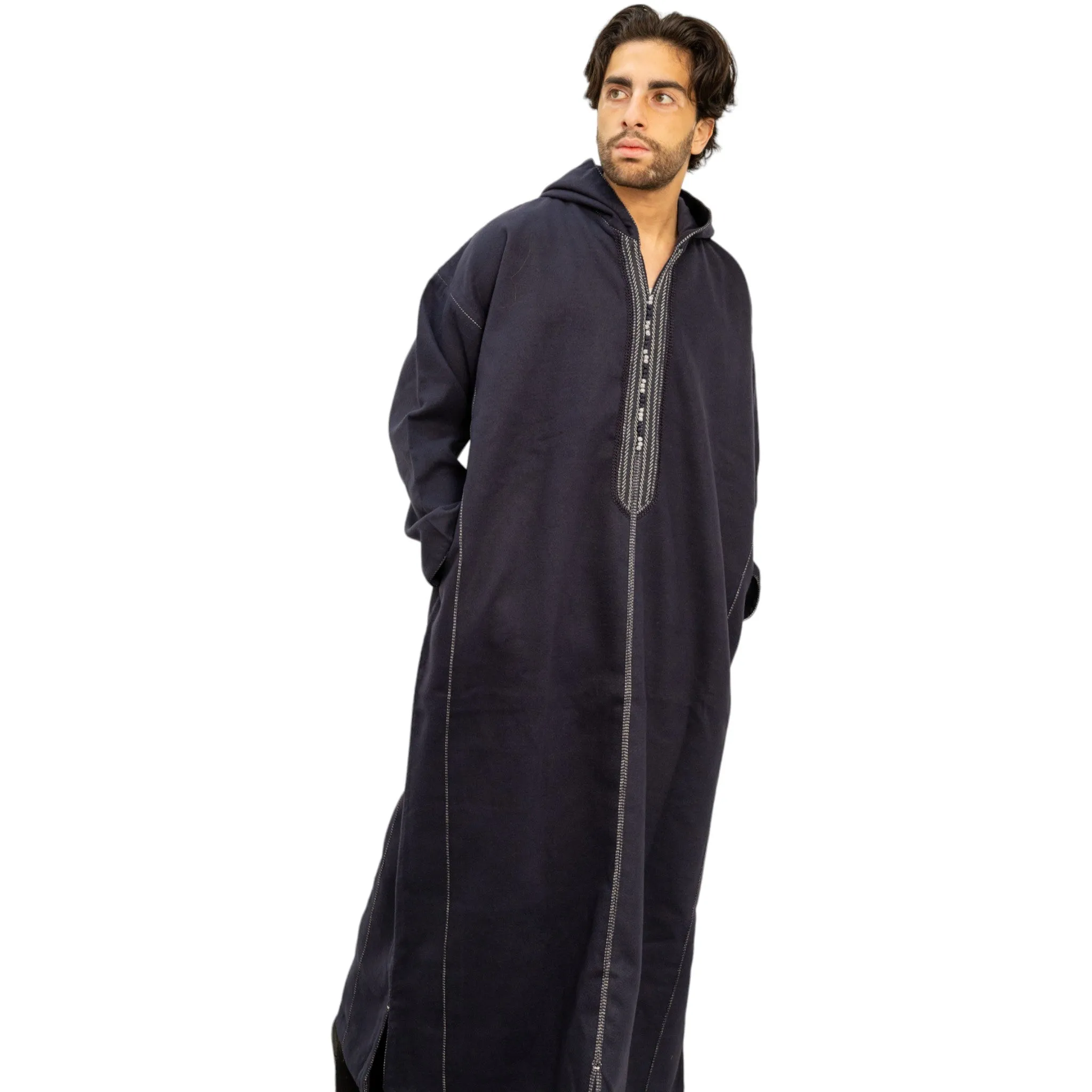 Navy Blue Hooded Moroccan Thobe – Jellabiya