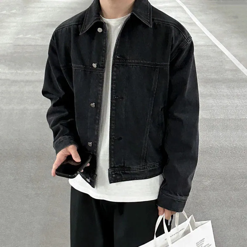 Niche Dsign Men's Denim Coats Washed Vintage Turn-down Collar Tops Casual Solid Color Single Breasted Male Jackets 9C6613