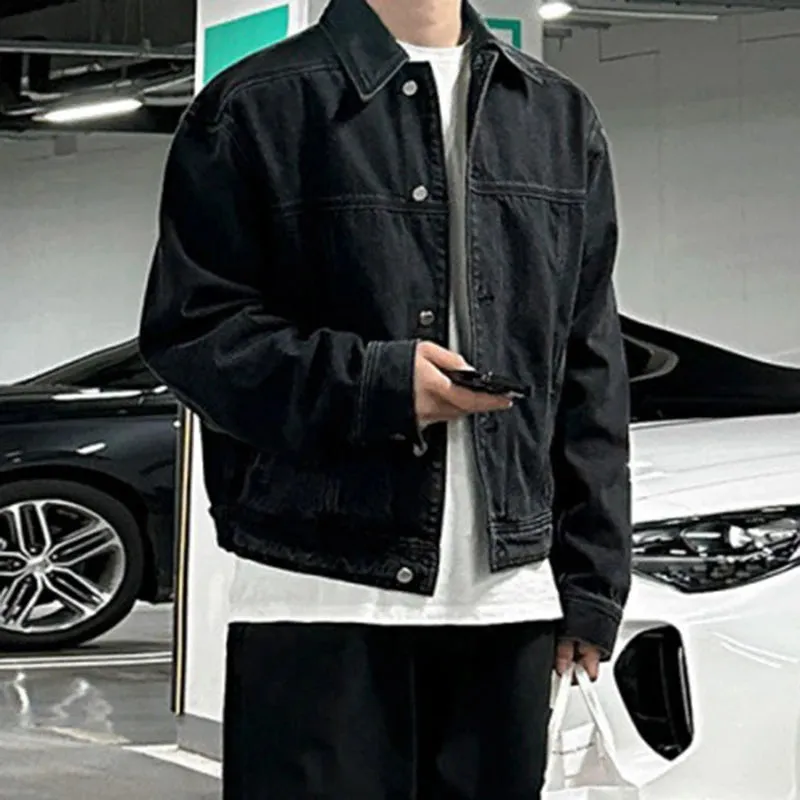 Niche Dsign Men's Denim Coats Washed Vintage Turn-down Collar Tops Casual Solid Color Single Breasted Male Jackets 9C6613