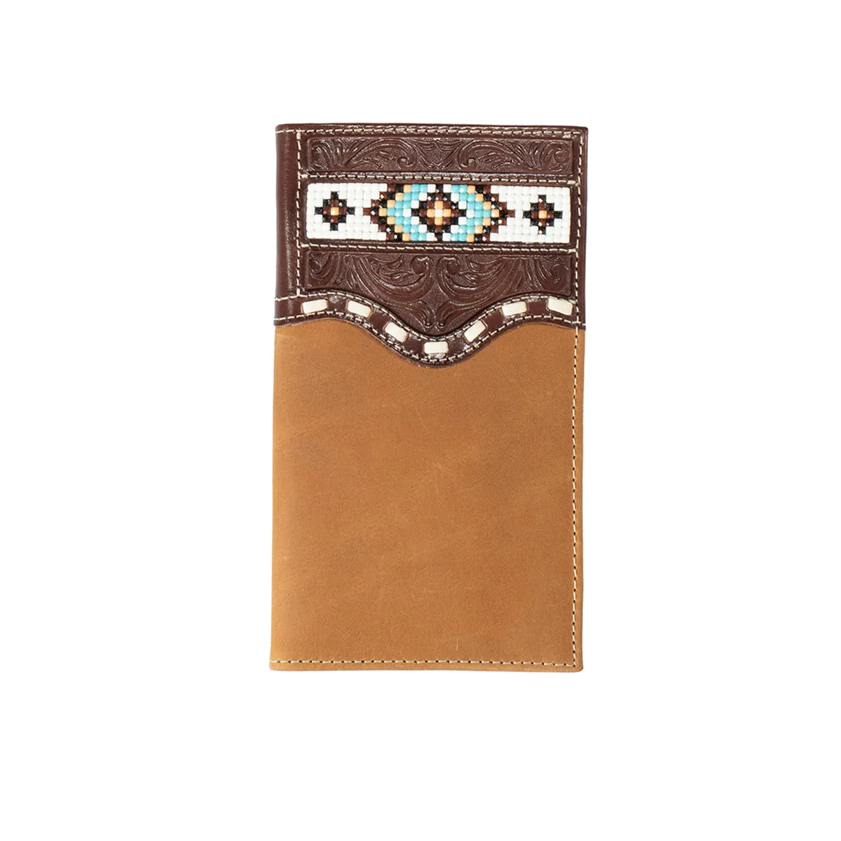 Nocona Brown/Tan Men's Rodeo Wallet with Beaded Inlay